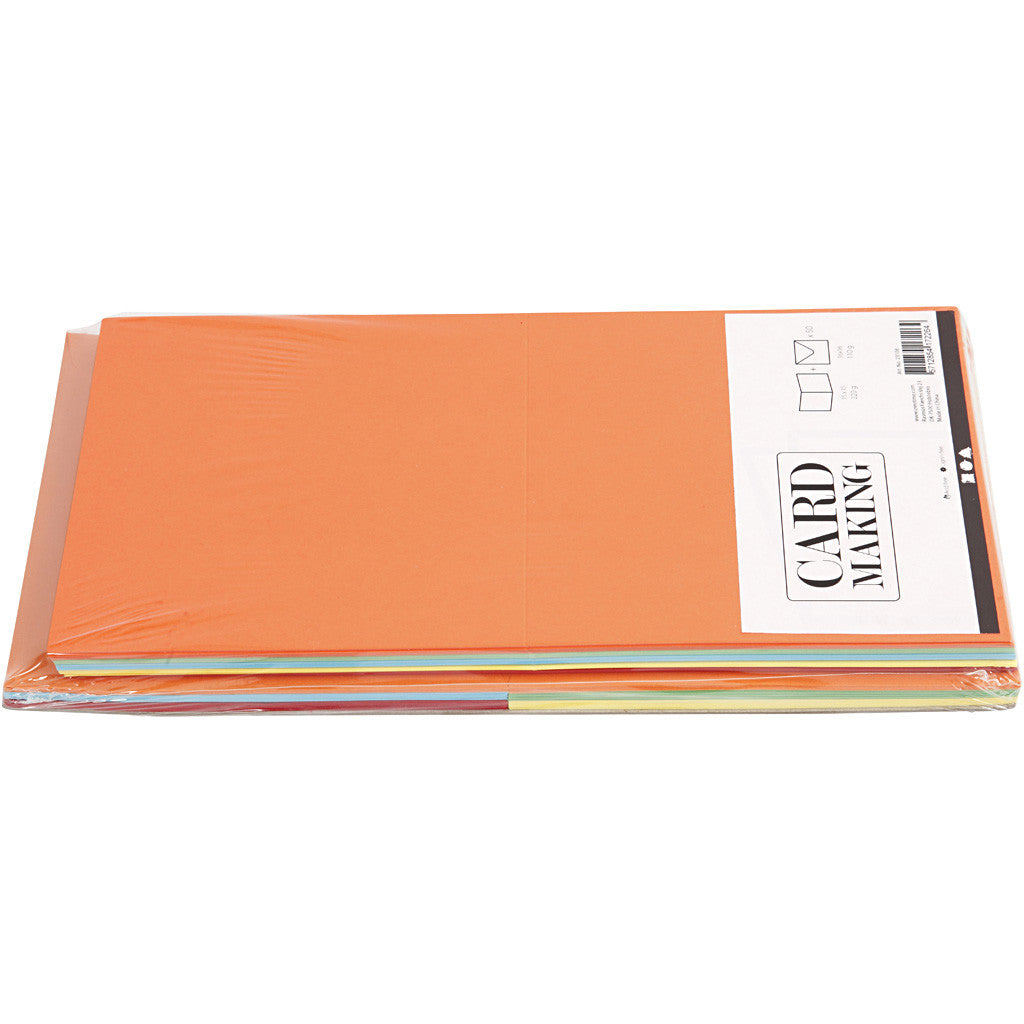 Cards and envelopes, card size 15x15 cm, envelope size 16x16 cm, 110+220 g, assorted colours, 50 set/ 1 pack [HOB-23108]