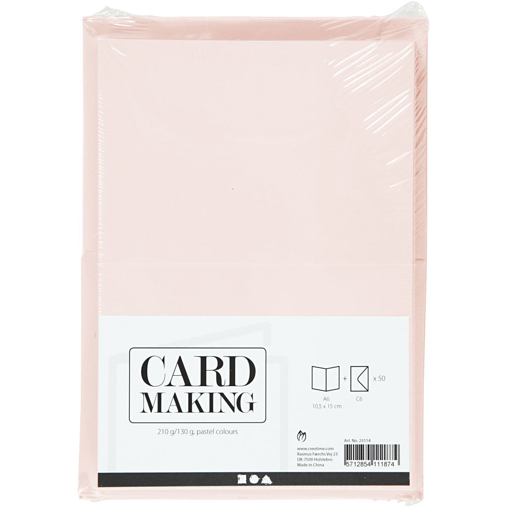 Cards and envelopes, card size 10,5x15 cm, envelope size 11,5x16,5 cm, 110+220 g, pastel colours, 50 set/ 1 pack [HOB-23114]