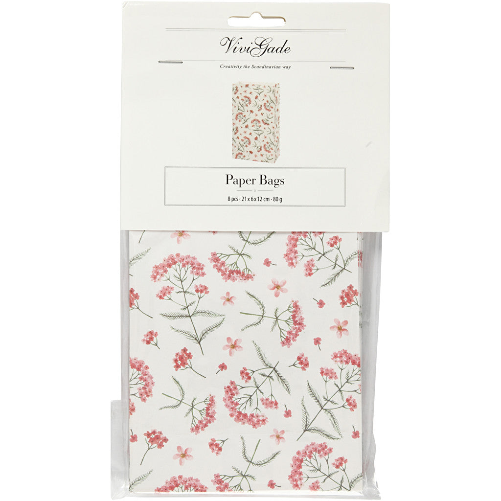 Paper Bag, flowers, H: 21 cm, size 6x12 cm, 80 g, 8 pc/ 1 pack [HOB-231350]