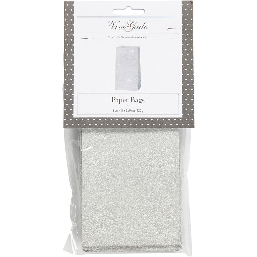 Paper Bag, H: 17 cm, size 6x9 cm, 120 g, silver, 8 pc/ 1 pack [HOB-23137]