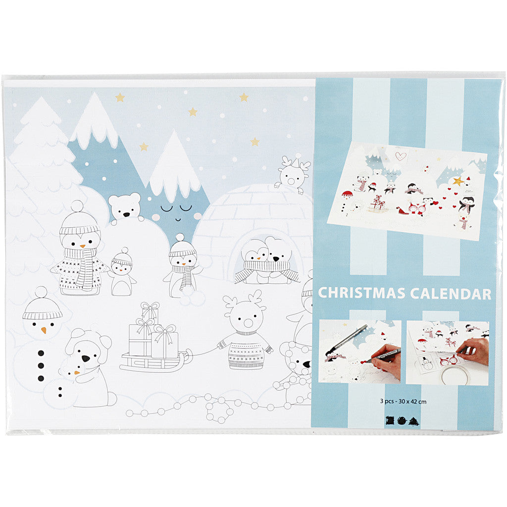 Christmas Calendar, size 30x42 cm, white, 3pc/ 1 pack [HOB-23311]