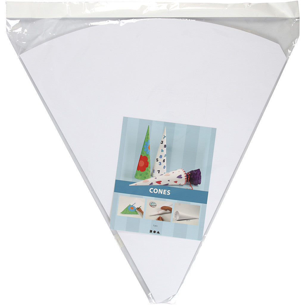 Cones, H: 68 cm, dia. 20 cm, white, 5 pc/ 1 pack [HOB-23315]