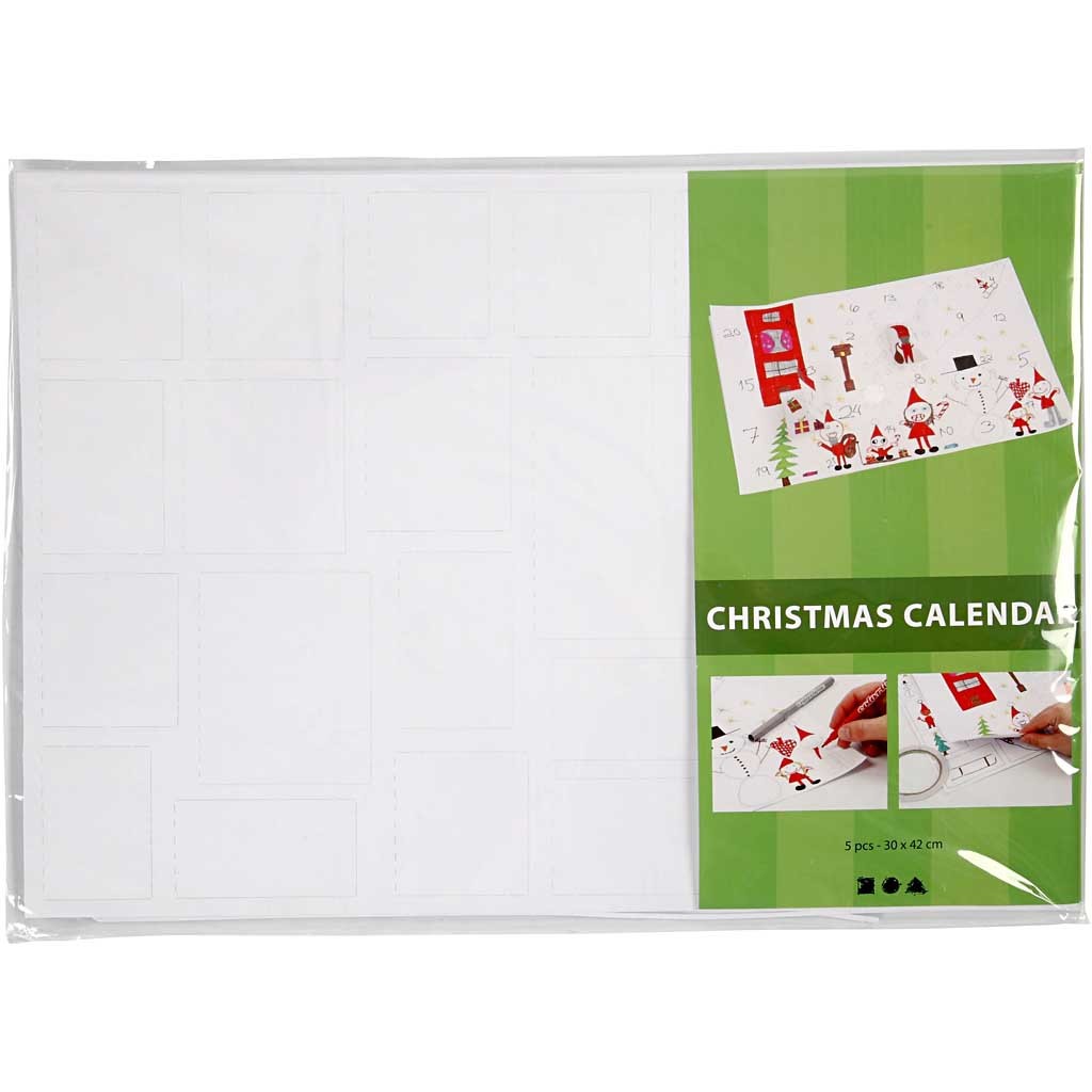 Christmas Calendar, size 30x42 cm, white, 5 pc/ 1 pack [HOB-23343]