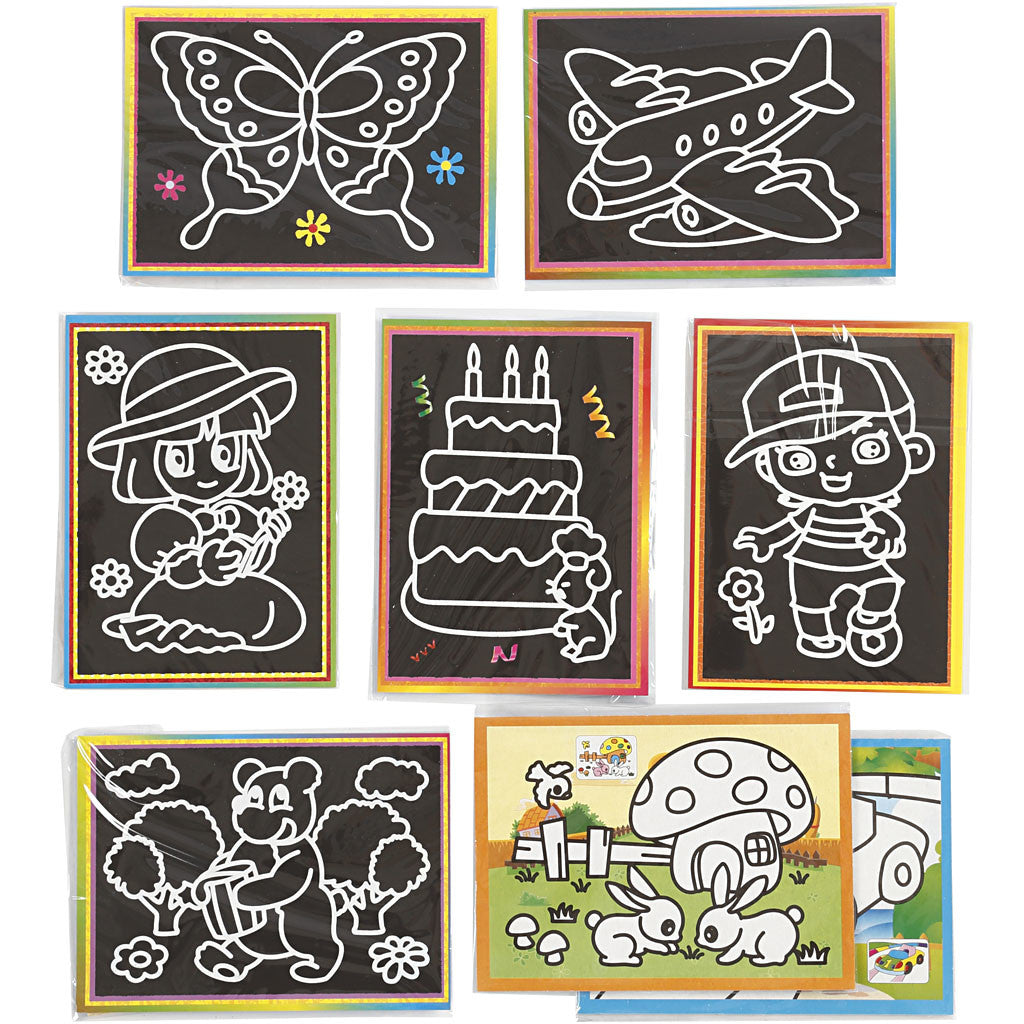 Scratch Pictures, size 9x12 cm, 96 asstd./ 1 pack [HOB-23347]