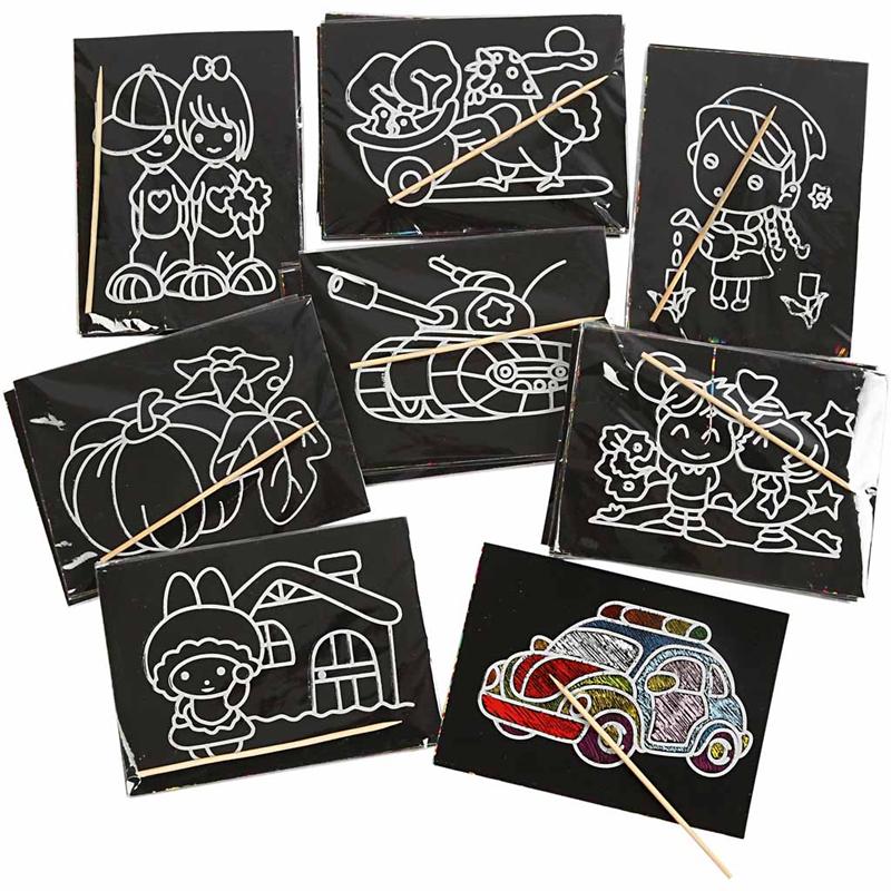 Scratch Pictures, size 9x12 cm, 96 asstd./ 1 pack [HOB-23347]