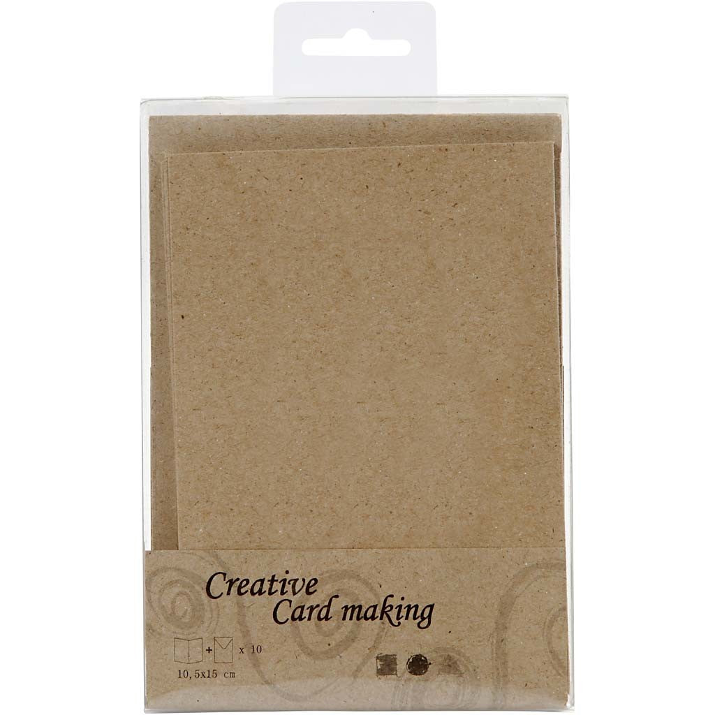 Blank Cards With Envelope, card size 10,5x15 cm, envelope size 11,5x16,5 cm, natural, 10 set/ 1 pack [HOB-23712]