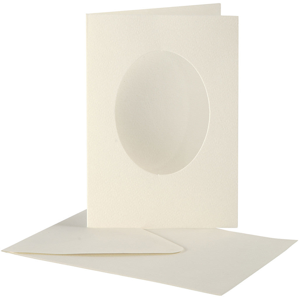 Passepartout Card, oval, card size 10,5x15 cm, envelope size 11,5x16,5 cm, off-white, 10 set/ 1 pack [HOB-23722]