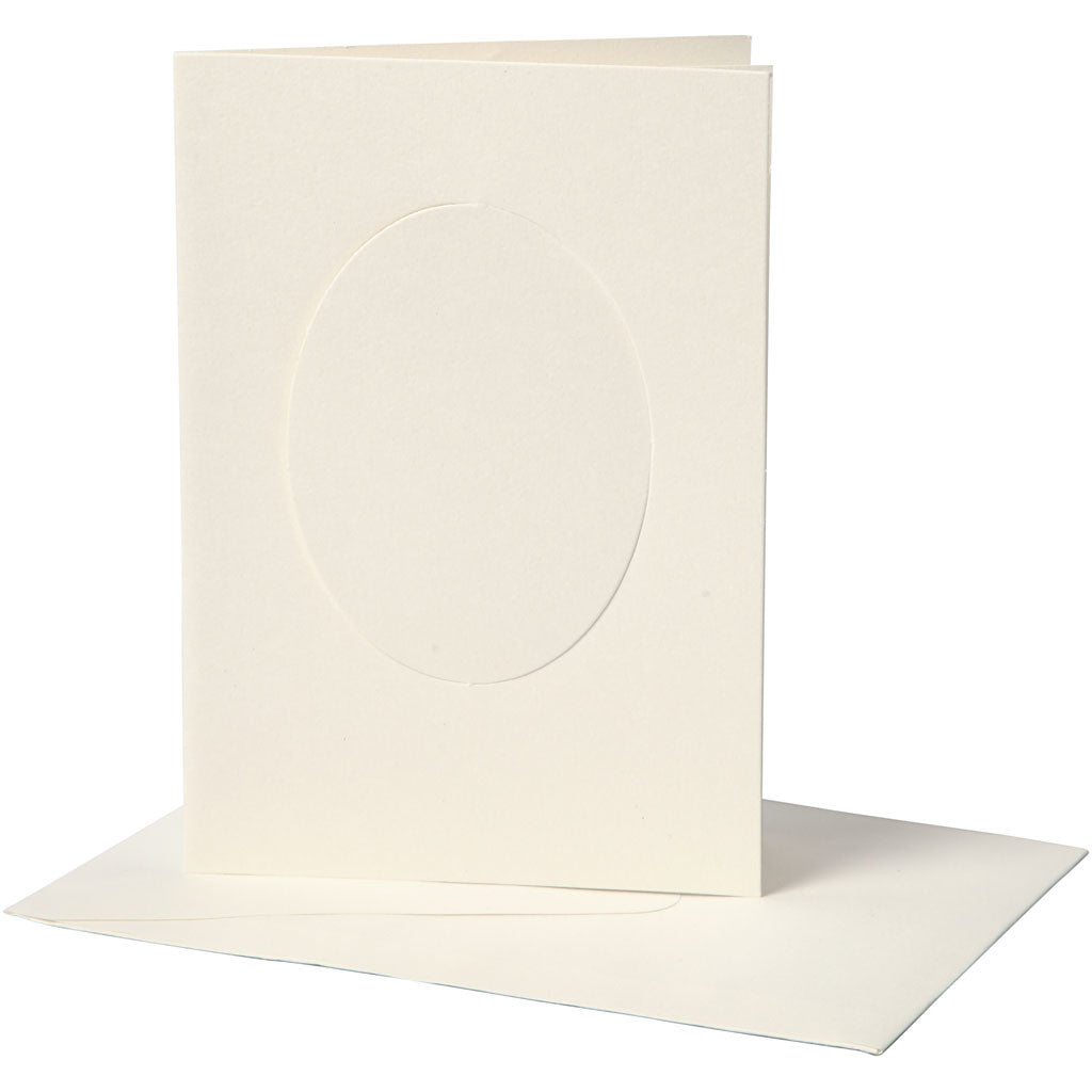 Passepartout Card, oval, card size 10,5x15 cm, envelope size 11,5x16,5 cm, off-white, 10 set/ 1 pack [HOB-23722]