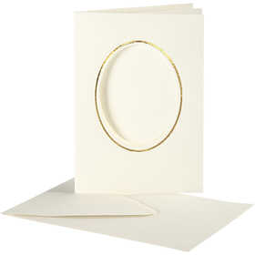 Passepartout Card, oval with gold border, card size 10,5x15 cm, envelope size 11,5x16,5 cm, off-white, 10 set/ 1 pack [HOB-23724]