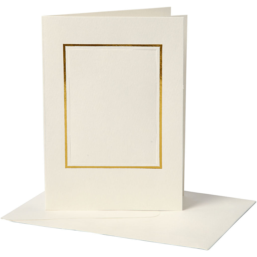 Passepartout Card, rectangular with gold border, card size 10,5x15 cm, envelope size 11,5x16,5 cm, off-white, 10 set/ 1 pack [HOB-23726]