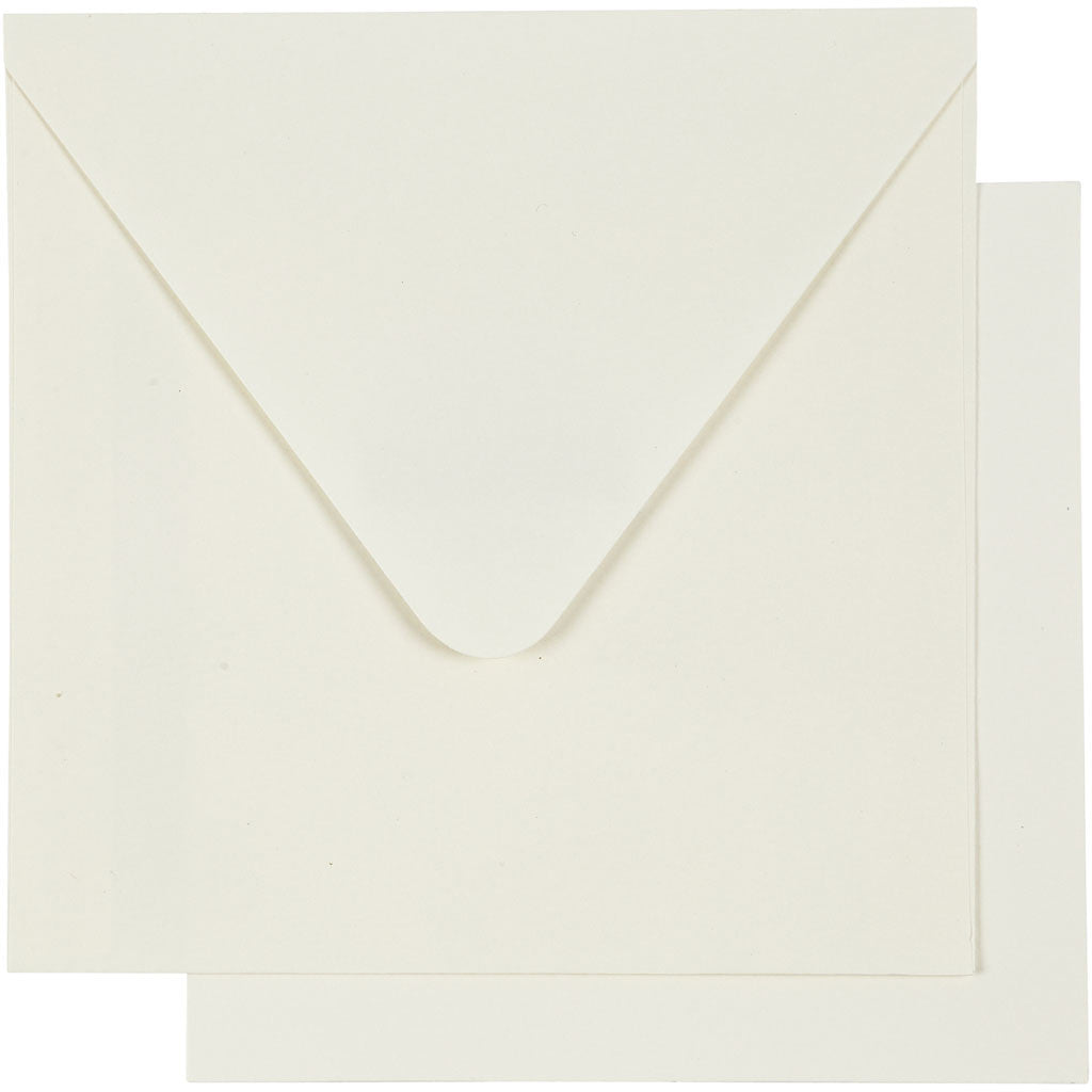 Cards And Envelopes, card size 12,5x12,5 cm, envelope size 13,5x13,5 cm, off-white, 10 set/ 1 pack [HOB-23728]