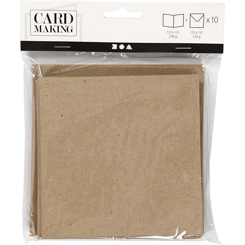 Blank Cards With Envelope, card size 12,5x12,5 cm, envelope size 13,5x13,5 cm, natural, 10 set/ 1 pack [HOB-23732]