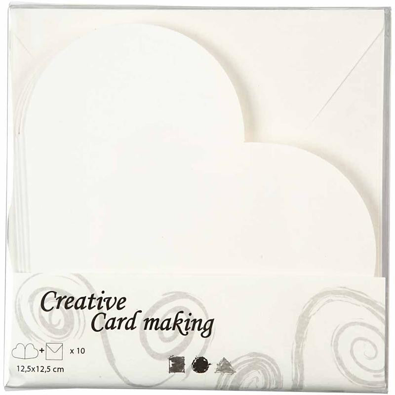 Heart-Shaped Cards , card size 12,5x12,5 cm, envelope size 13,5x13,5 cm, off-white, 10 set/ 1 pack [HOB-23760]