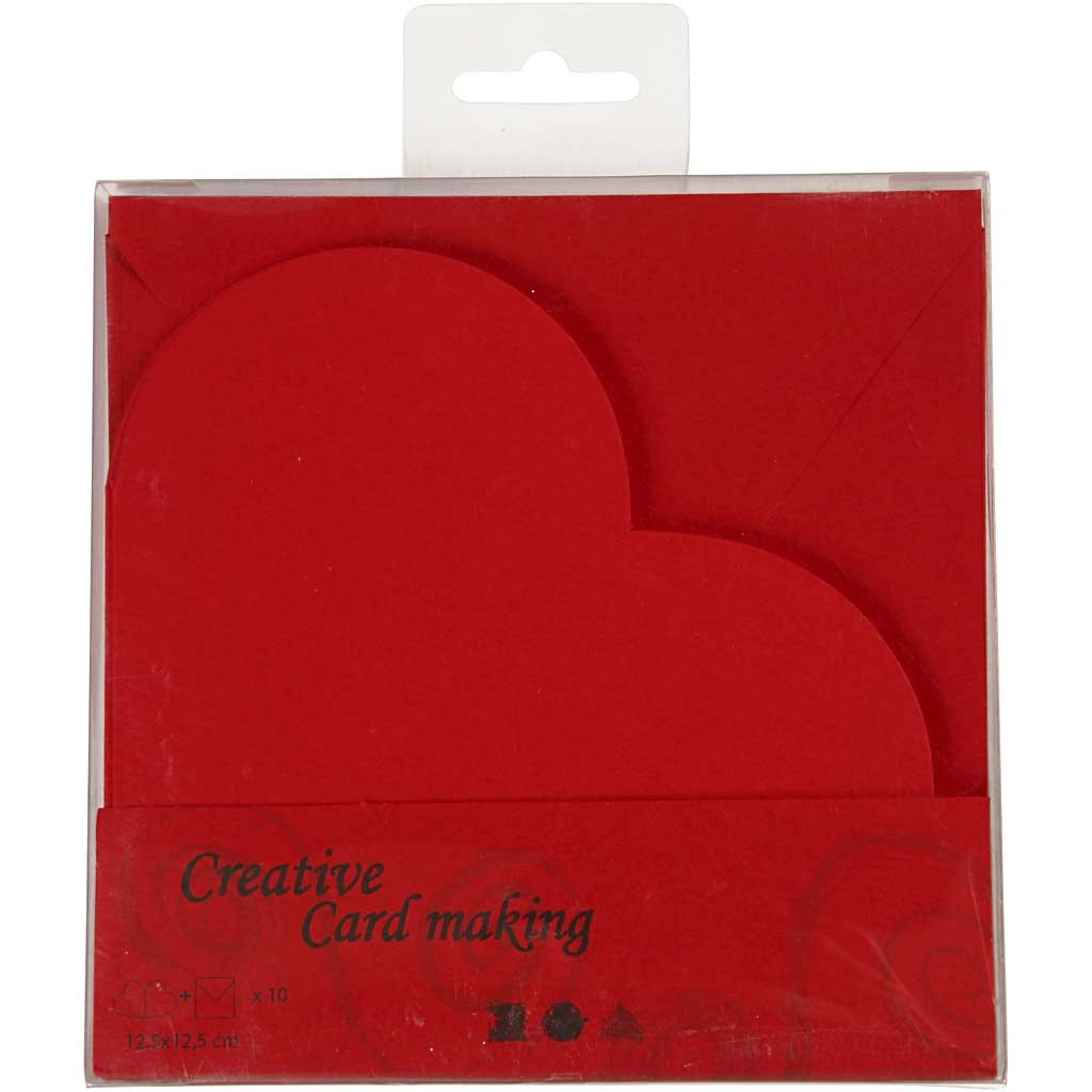 Heart-Shaped Cards , card size 12,5x12,5 cm, envelope size 13,5x13,5 cm, red, 10 set/ 1 pack [HOB-23762]
