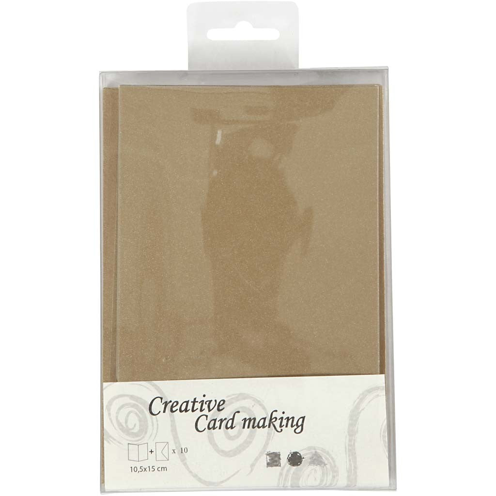 Pearlescent Cards & Envelopes, card size 10,5x15 cm, envelope size 11,5x16,5 cm, gold, 10set/ 1 pack [HOB-23823]