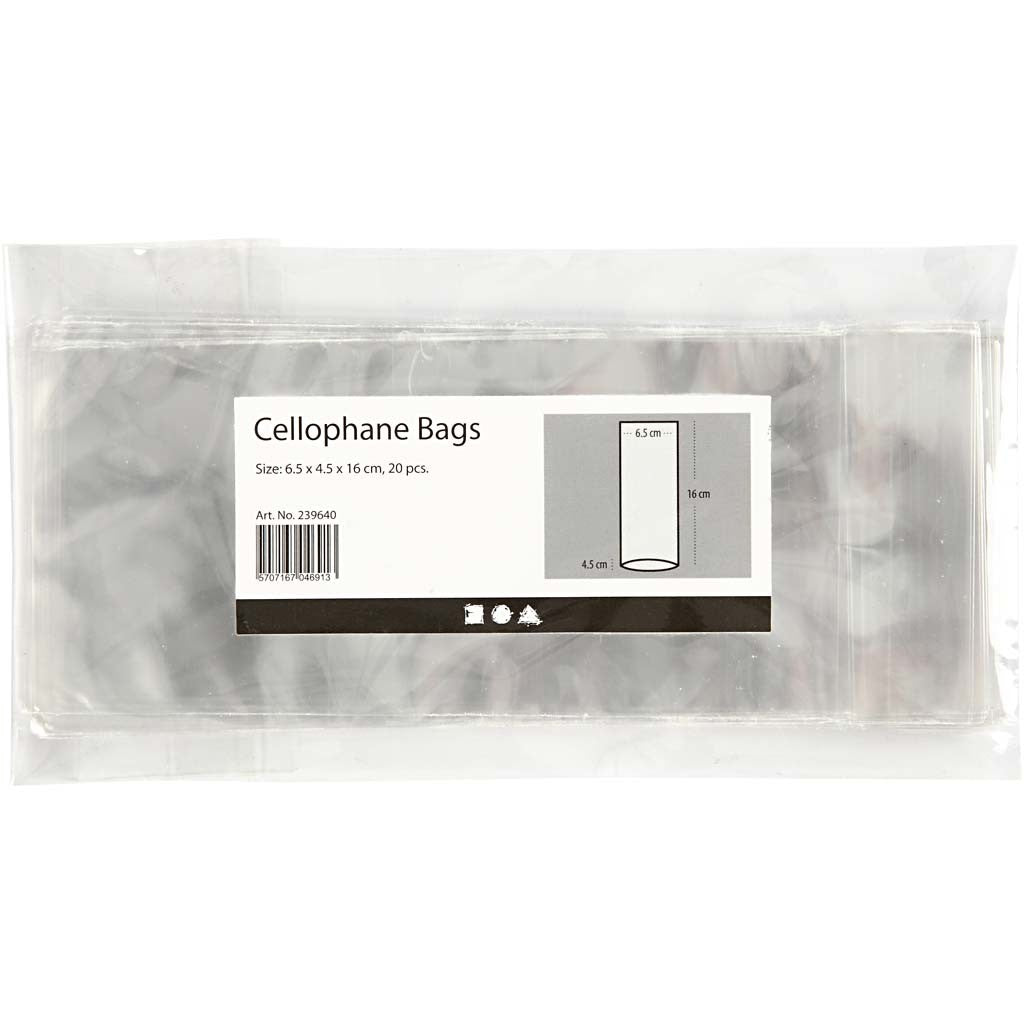 Cellophane Bag, H: 16 cm, size 6,5x4,5 cm, thickness 25 my, 20 pc/ 1 pack [HOB-239640]