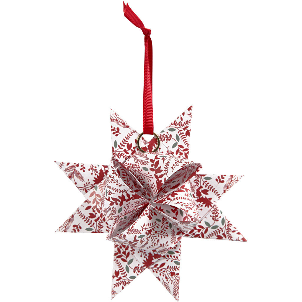 Paper Star Strips, L: 44+78 cm, dia. 6,5+11,5 cm, W: 15+25 mm, red, white, 48 strips/ 1 pack [HOB-24352]