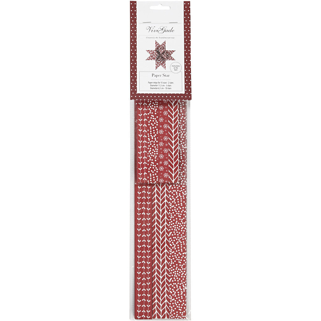 Paper Star Strips, L: 44+78 cm, dia. 6,5+11,5 cm, W: 15+25 mm, red, white, 60 strips/ 1 pack [HOB-24353]