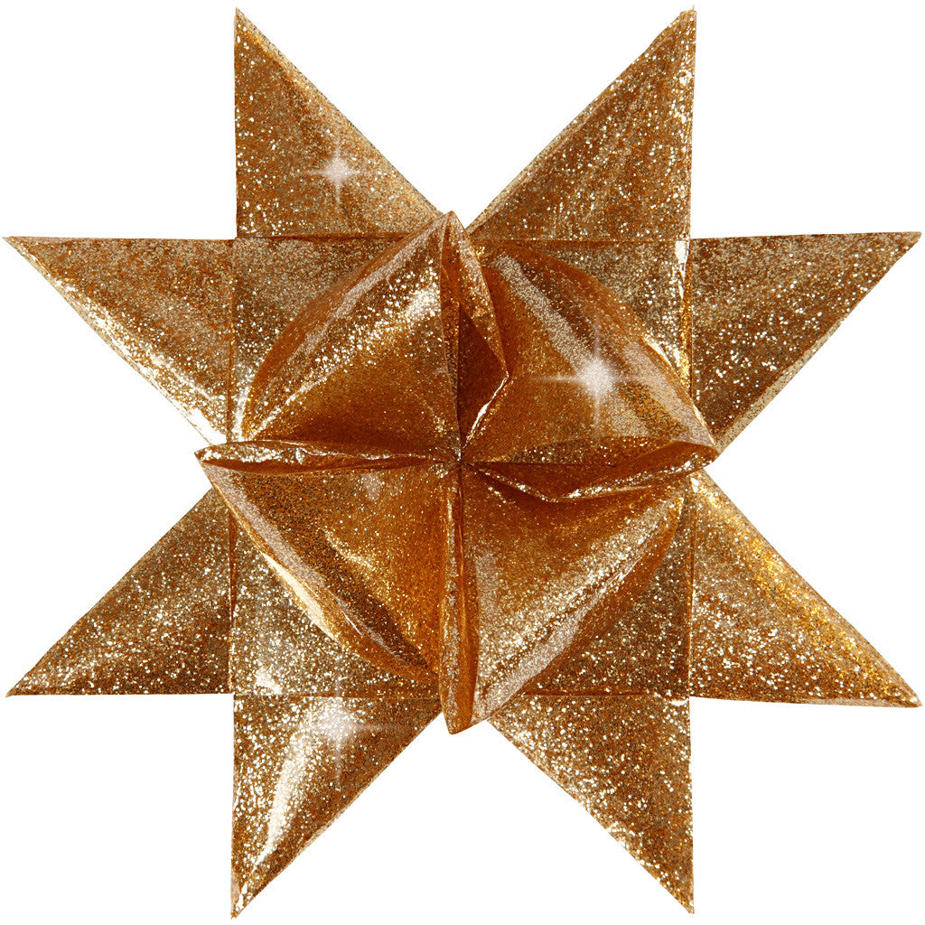 Star Strips, L: 86+100 cm, W: 25+40 mm, dia. 11,5+18,5 cm, gold glitter, 16 strips/ 1 pack [HOB-24356]