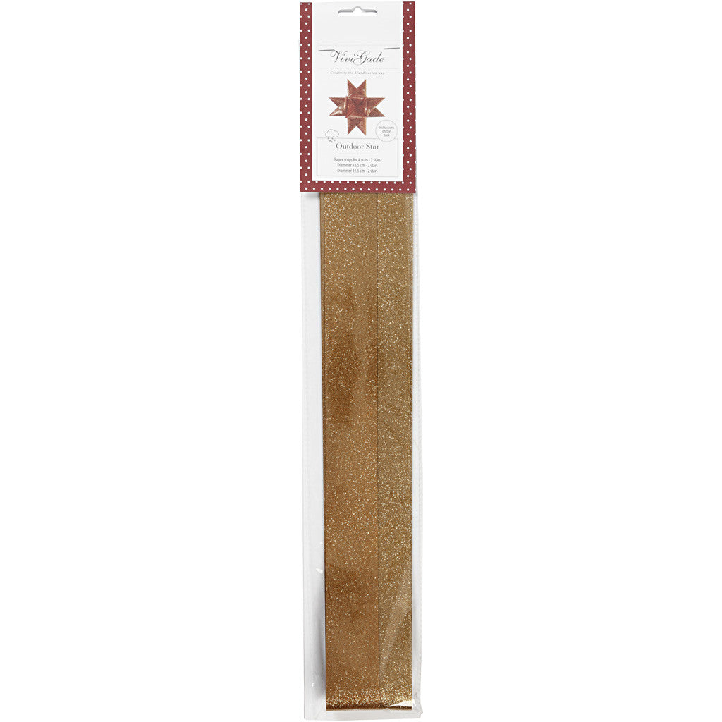 Star Strips, L: 86+100 cm, W: 25+40 mm, dia. 11,5+18,5 cm, gold glitter, 16 strips/ 1 pack [HOB-24356]
