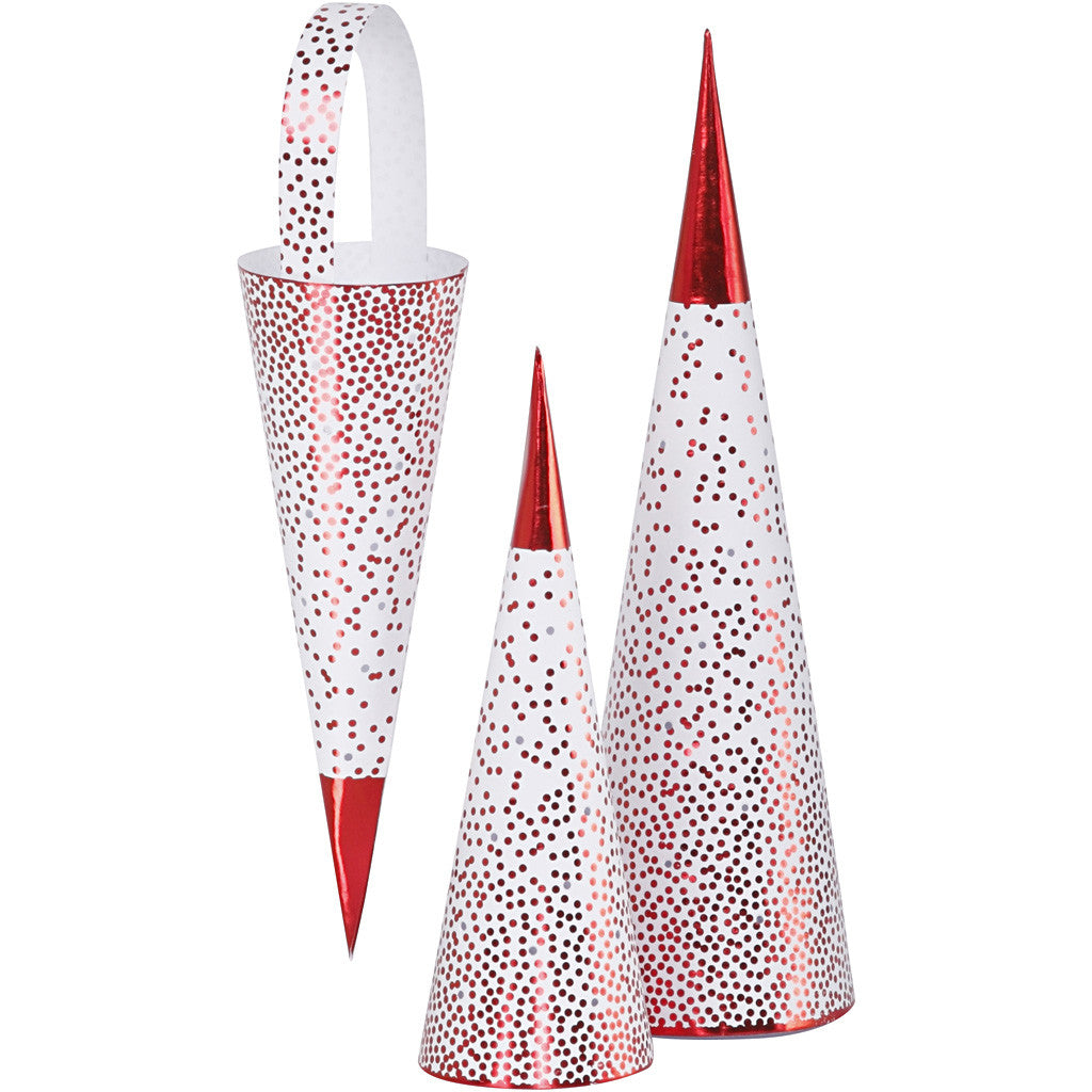 Cones, H: 18+28 cm, 120 g, red, white, 3 pc/ 1 pack [HOB-24364]
