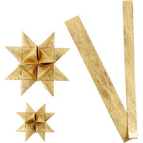 Paper star strips, L: 44+78 cm, dia. 6,5+11,5 cm, W: 15+25 mm, gold, 32 strips/ 1 pack [HOB-24393]