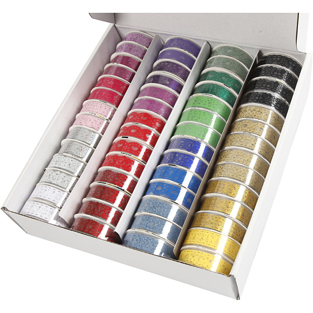 Lace Tape Assortment, W: 15 mm, assorted colours, 56x3 m/ 1 pack [HOB-24614]