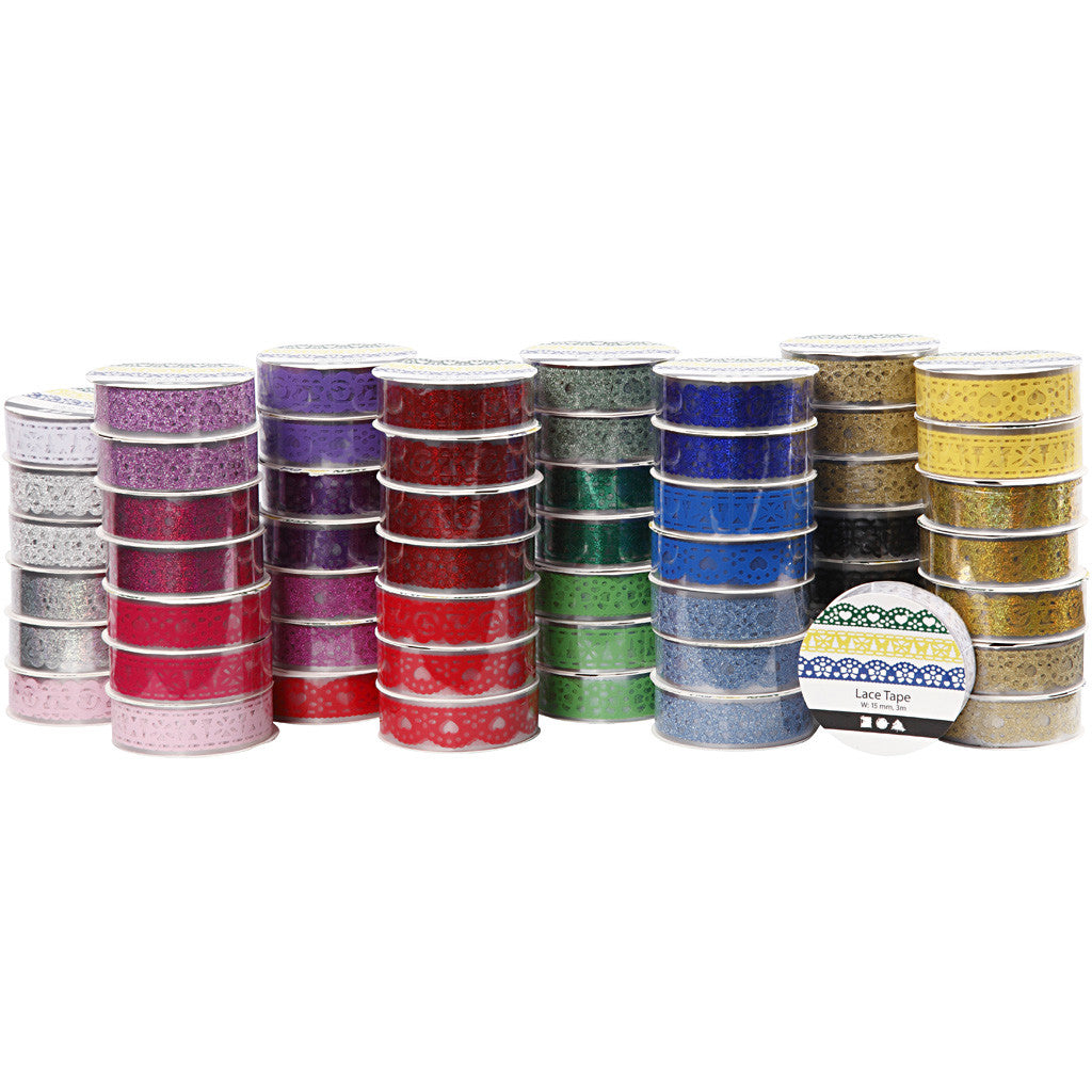 Lace Tape Assortment, W: 15 mm, assorted colours, 56x3 m/ 1 pack [HOB-24614]