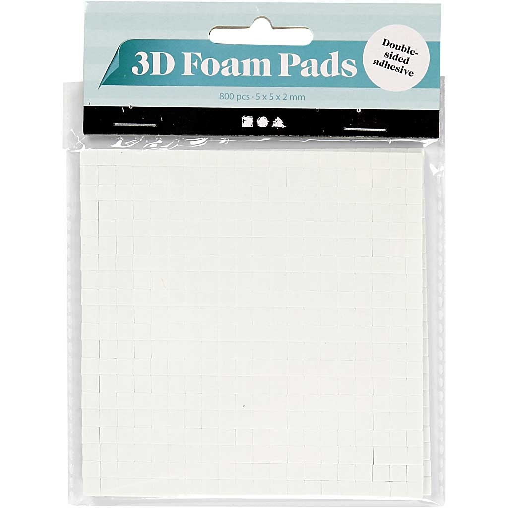 3D Foam Pads, size 5x5 mm, thickness 2 mm, white, 2x400 pc, 2 sheet/ 1 pack [HOB-24639]