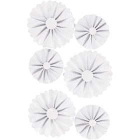 Paper Rosettes, dia. 35+50 mm, white glitter, 6 pc/ 1 pack [HOB-24782]