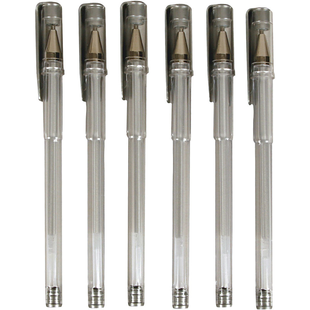 Gel Pens, line 0,8 mm, silver, 6 pc/ 1 pack [HOB-25109]