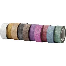 Glitter Tape, W: 15 mm, assorted colours, 10x6 m/ 1 pack [HOB-25224]