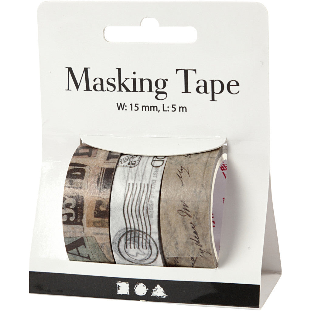 Washi Tape, Letter correspondence, L: 5 M, W: 15 mm, 3 roll/ 1 pack [HOB-25245]