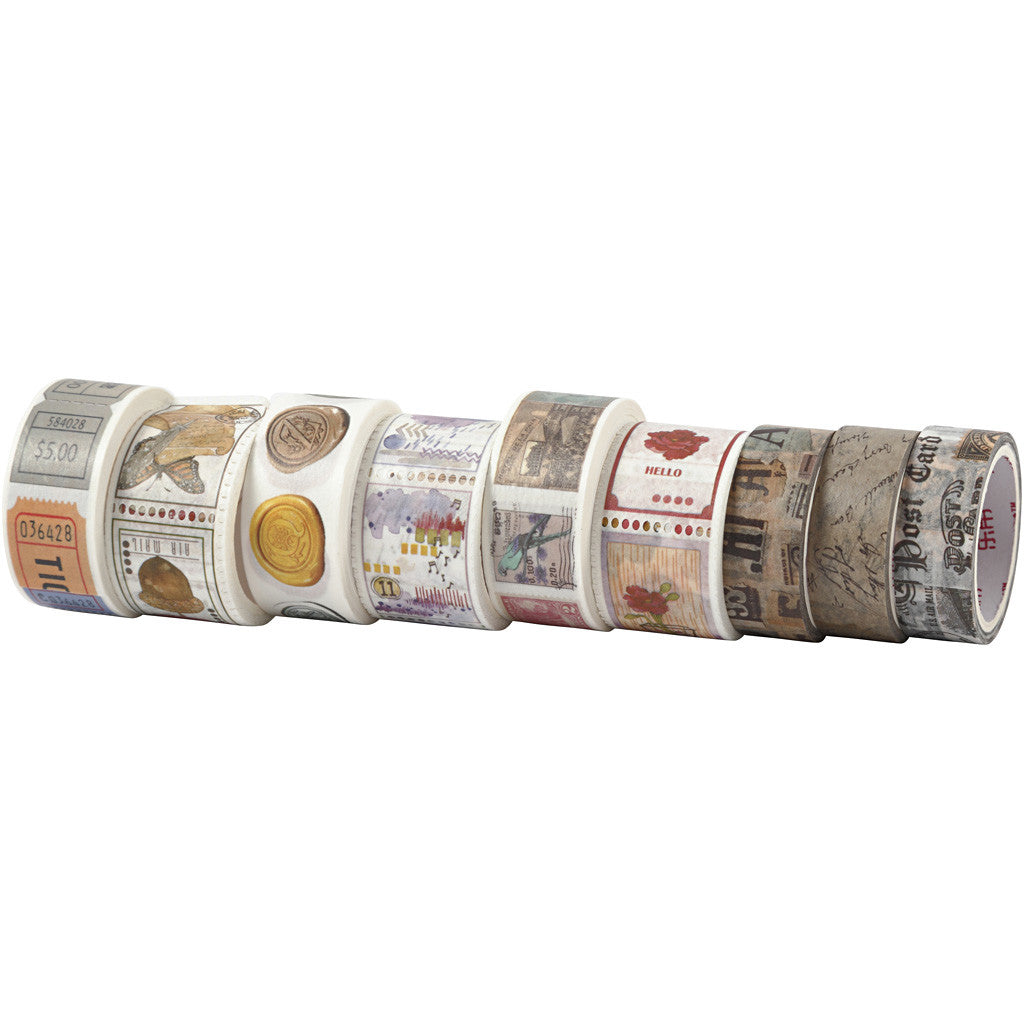 Washi Tape, L: 3+5 M, W: 15+25 mm, 9 roll/ 1 pack [HOB-25246]