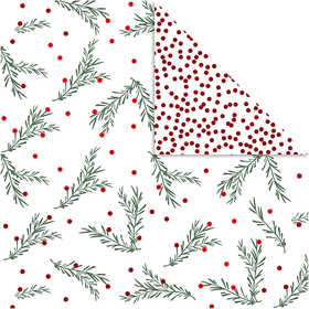 Design Paper, spruce branch and dots, sheet 30,5x30,5 cm, 180 g, gold, green, red, white, 3 sheet/ 1 pack [HOB-25338]