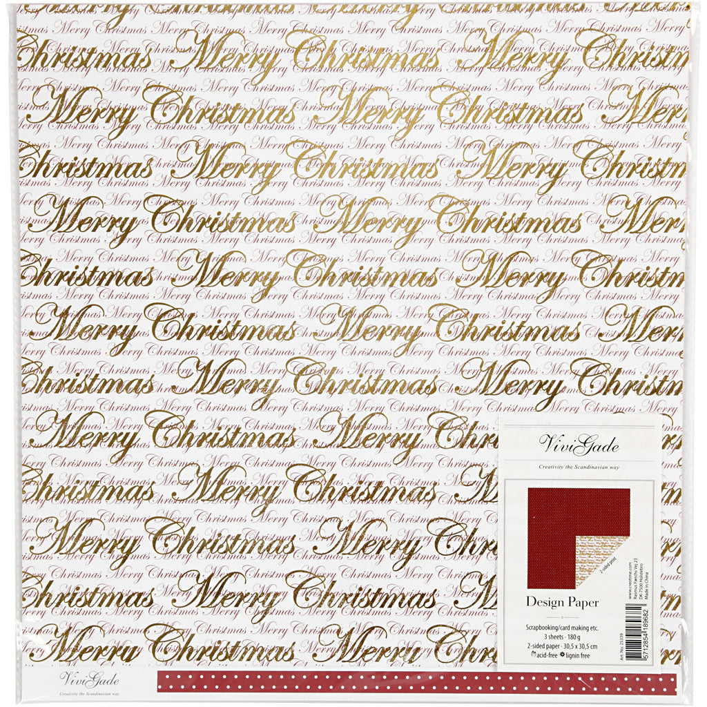 Design Paper, Merry Christmas and dots, sheet 30,5x30,5 cm, 180 g, gold, 3 sheet/ 1 pack [HOB-25339]