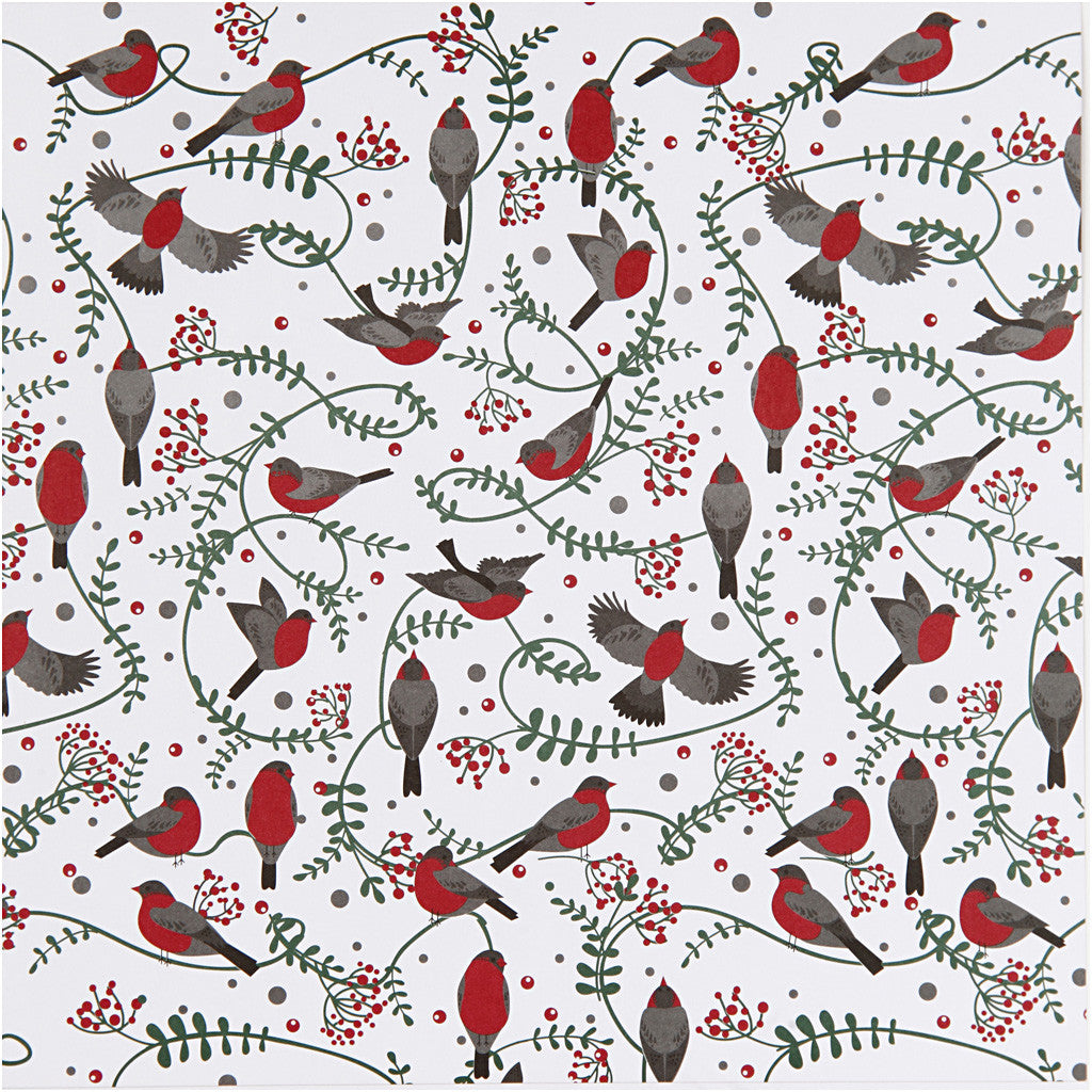 Design Paper, birds and branches, sheet 30,5x30,5 cm, 180 g, 5 sheet/ 1 pack [HOB-25340]