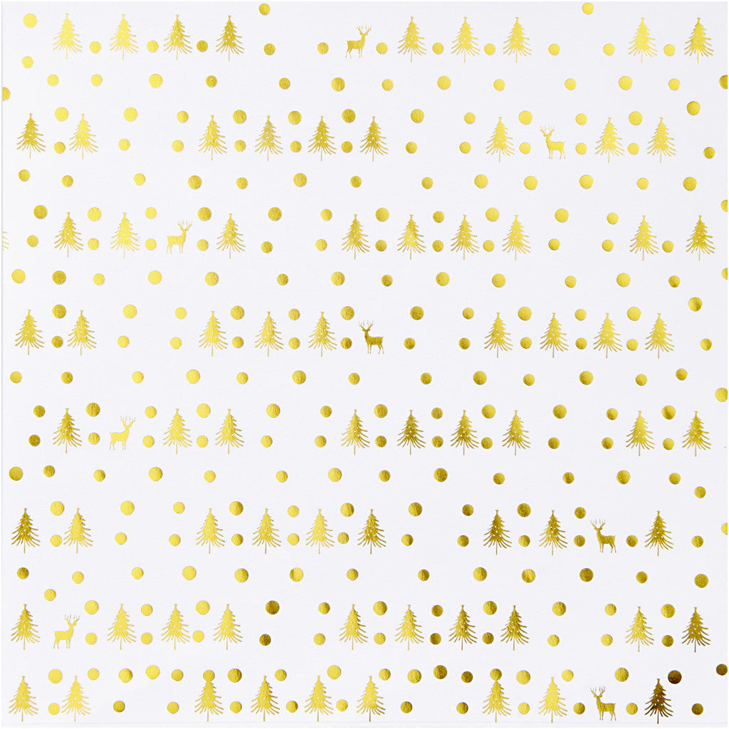 Design Paper, deers and dots, sheet 30,5x30,5 cm, 180 g, gold, 3 sheet/ 1 pack [HOB-25343]