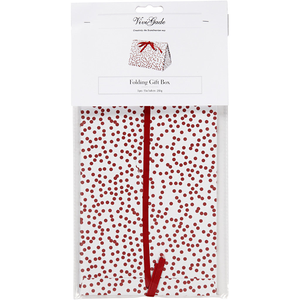 Folding gift box, dots, size 15x7x8 cm, 250 g, red, 3 pc/ 1 pack [HOB-25361]