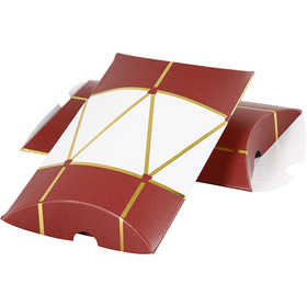 Pillow Box, drum, size 12x9,4x2,5 cm, 300 g, gold, red, white, 3 pc/ 1 pack [HOB-25375]