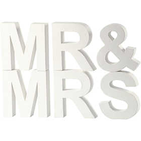 Letters, MR & MRS, H: 17,5 cm, D. 4,5 cm, white, 1 set [HOB-25772]