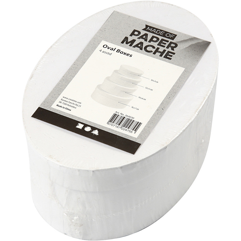 Oval Boxes, H: 4+5+6+7 cm, L: 10+12+14+16 cm, white, 4 pc/ 1 set [HOB-264030]