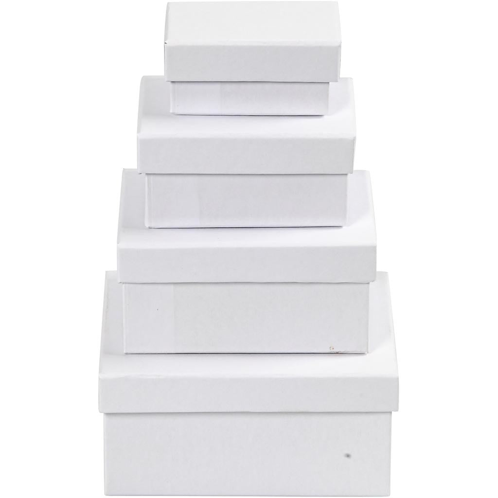 Rectangular Boxes, H: 3,5+4,5+5,5+6,5 cm, size 7,5x5 + 9,5x7 + 11,5x8,5 + 14x11 cm, white, 4 pc/ 1 set [HOB-264050]