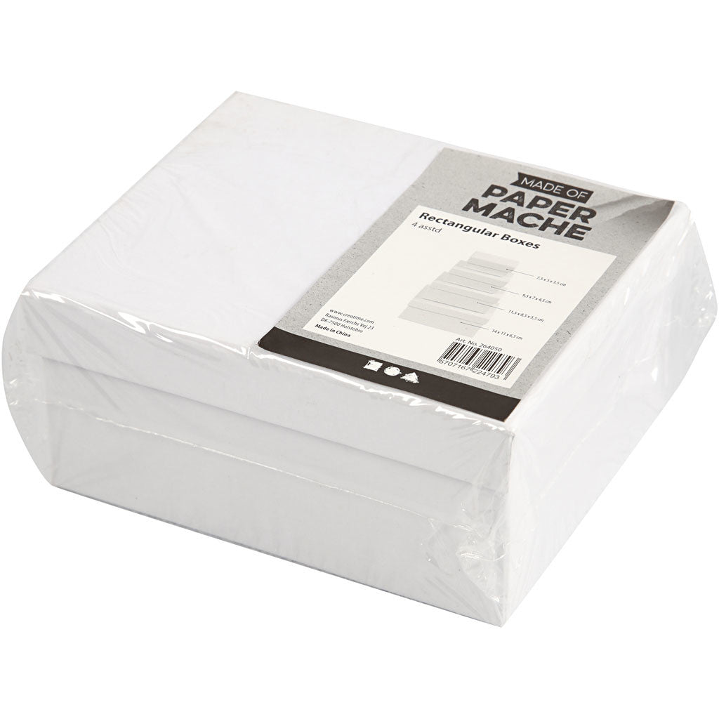 Rectangular Boxes, H: 3,5+4,5+5,5+6,5 cm, size 7,5x5 + 9,5x7 + 11,5x8,5 + 14x11 cm, white, 4 pc/ 1 set [HOB-264050]