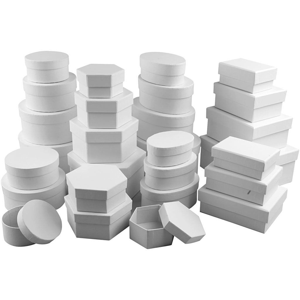 Boxes, dia. 5,5-16 cm, Content may vary , white, 168 asstd./ 1 pack [HOB-26417]
