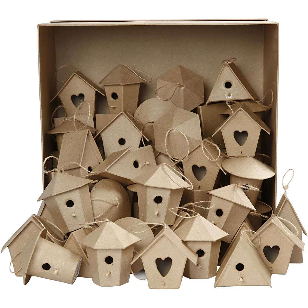 Mini Bird Houses, H: 7 cm, 6x10 pc/ 1 pack [HOB-26533]