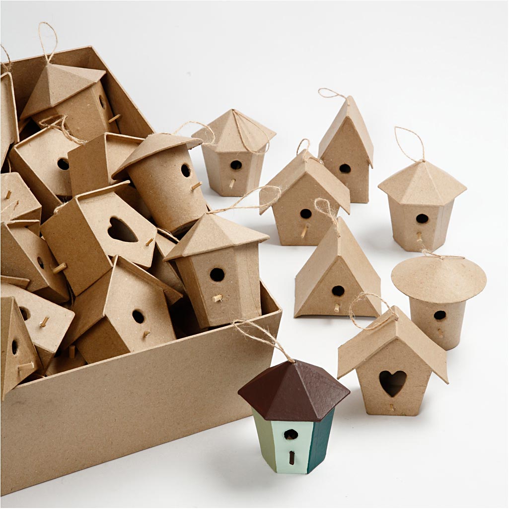 Mini Bird Houses, H: 7 cm, 6x10 pc/ 1 pack [HOB-26533]