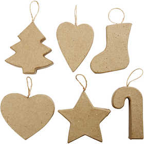 Christmas Ornaments, H: 7+8 cm, 6 pc/ 1 pack [HOB-267013]