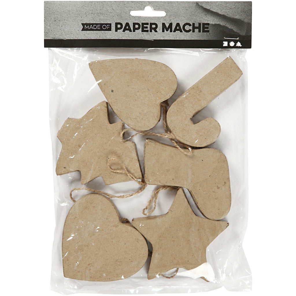 Christmas Ornaments, H: 7+8 cm, 6 pc/ 1 pack [HOB-267013]