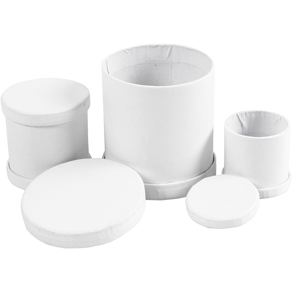 Drum Boxes, H: 4+5+7 cm, dia. 4+5+6,5 cm, white, 1 set [HOB-26803]